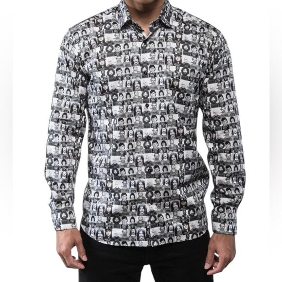 Clothier to the King Lansky Bros Mug Shot Button Down Shirt size 2 size small - Picture 1 of 11